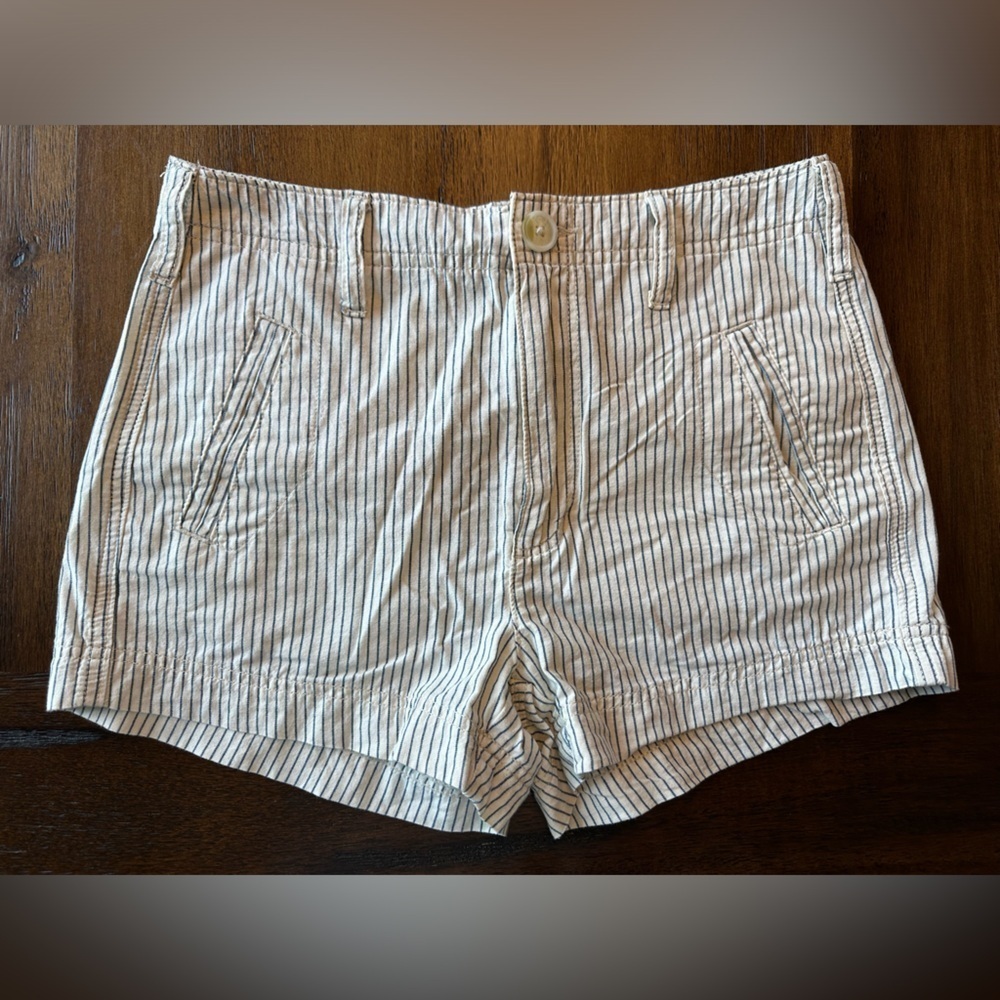 American Eagle Outfitters Cream and Blue Striped High Waist Shorts- size 0